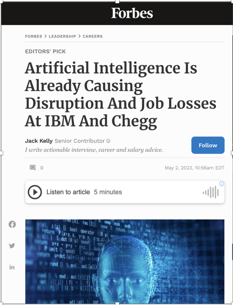 IBM Freezes the Job recruitment at the roles which AI can replace. Chegg loses its stock value.